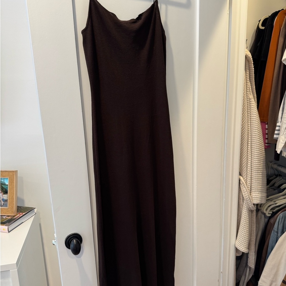 Dissh lightweight linen knit dark brown calf length dress perfect for summer
